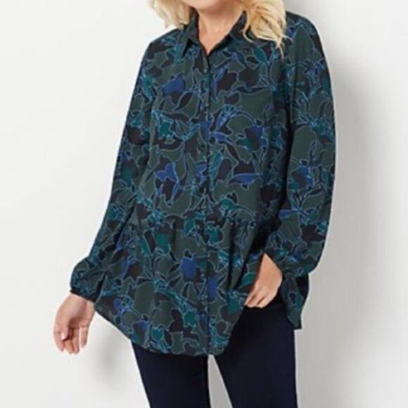 LOGO by Lori Goldstein Floral Peplum Blouse - Picture 1 of 6